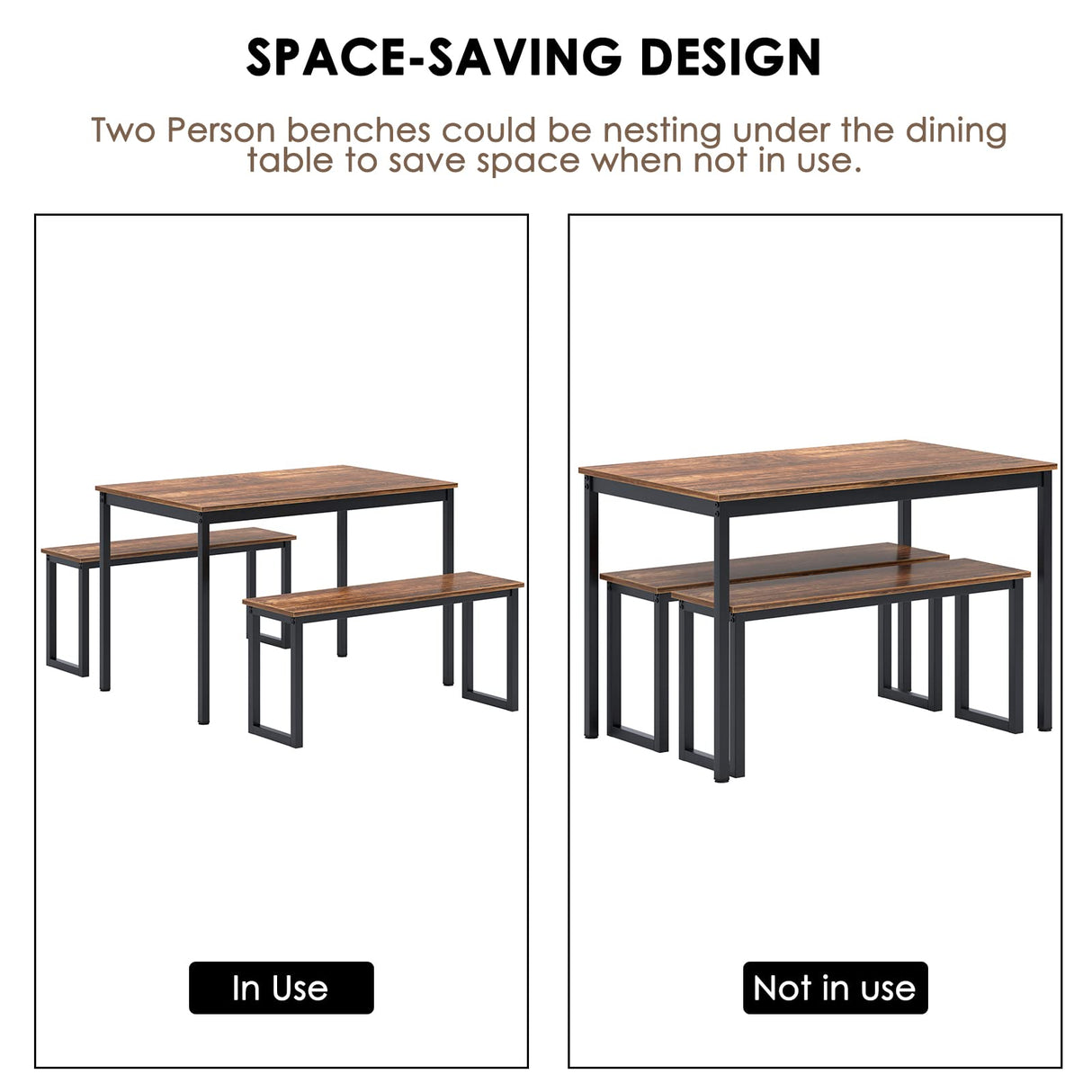 Dining Table Set with 2-Benches, 3-Pices Dinning Set for Dining Room, 45’’ Lunch Table