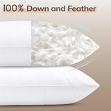 Goose Down Feather Pillows with 100% Cotton Cover, Soft Hotel Bed Pillow for Sleeping