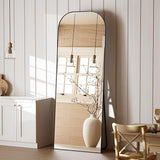 Full Length Mirror, 56"x21" Mirror Full Length with Stand, Gold Wall Full Body Mirror, Rounded Top Floor Mirror with Aluminum Alloy Frame for Bedroom Living Room