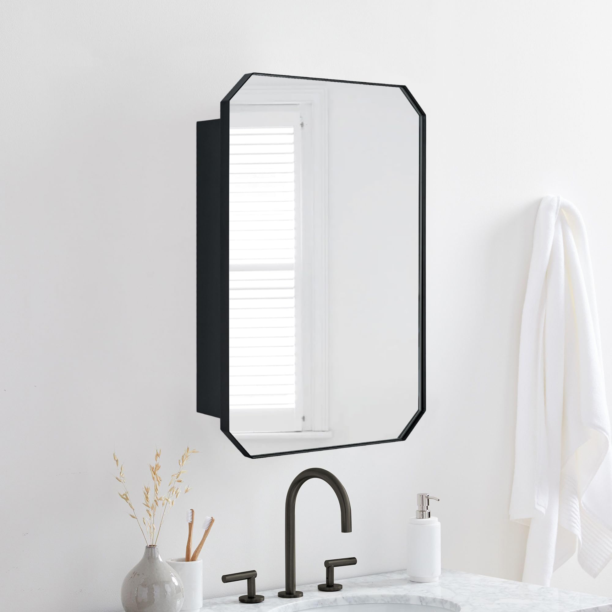 Arched Metal Surface Mount Medicine Cabinet with Mirror Irregular Rectangle Bathroom