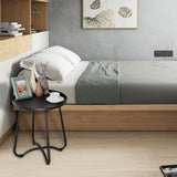 Round Metal Patio Side Table Black Outdoor End Table, Tray Top End Table