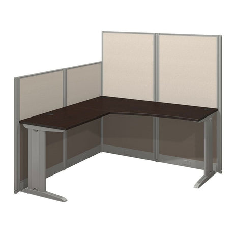 Office in an Hour 4 Person L Shaped Cubicle Workstations in Hansen Cherry