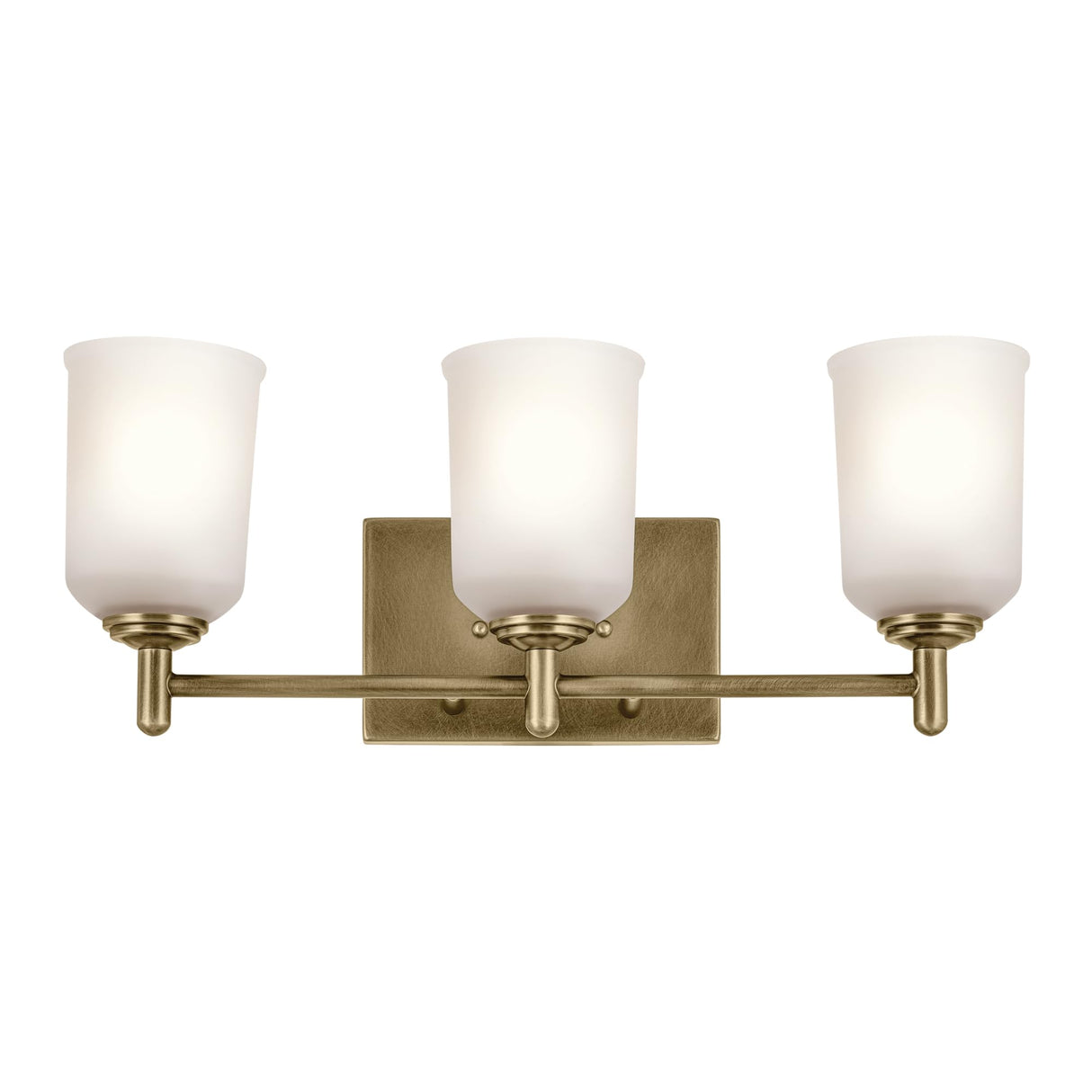 KICHLER Shailene 21" 3-Light Vanity Light with Clear Satin Etched Glass in Natural Brass for Over a Vanity, Updated Traditional Style, (21" x 8.25"), 45574NBR