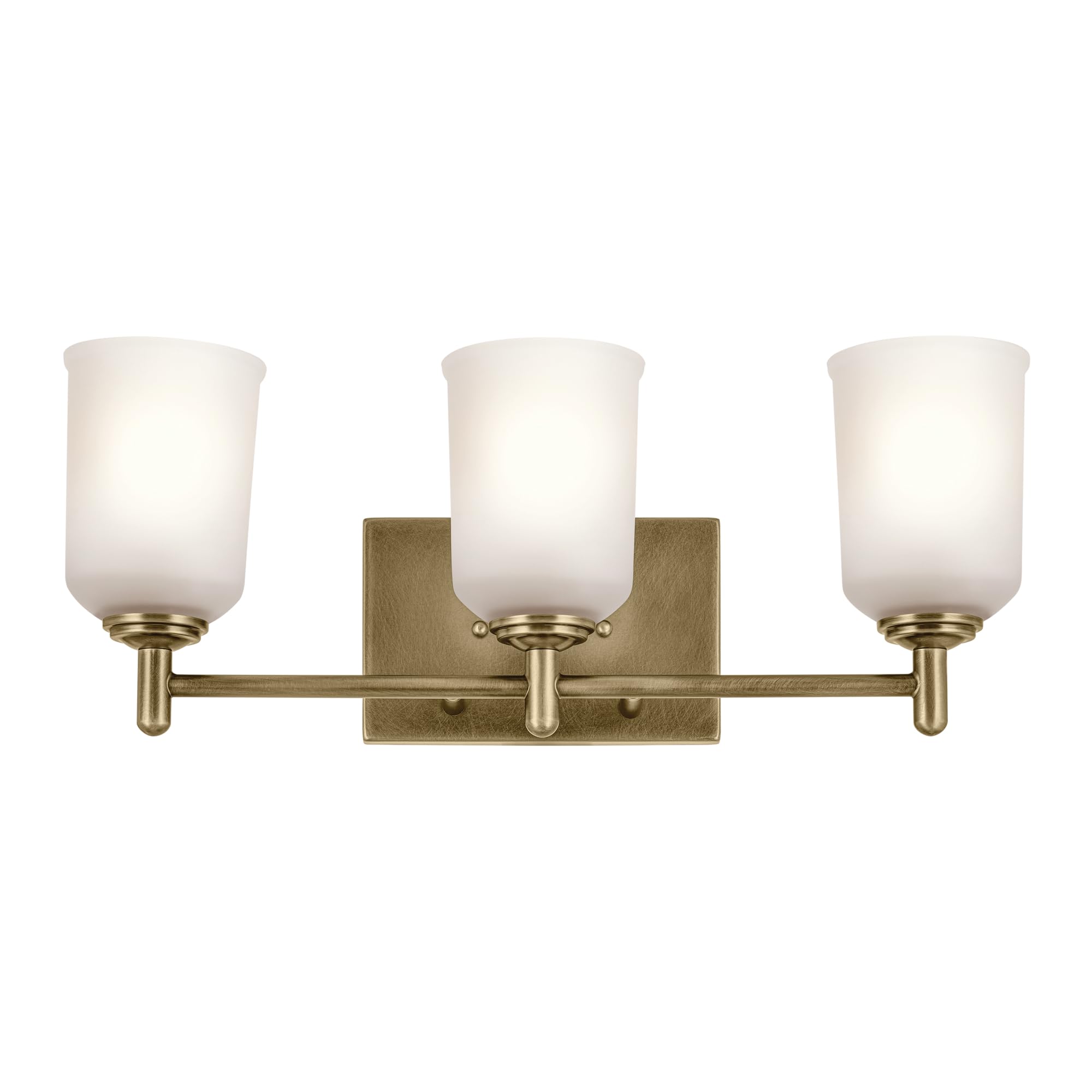 KICHLER Shailene 21" 3-Light Vanity Light with Clear Satin Etched Glass in Natural Brass for Over a Vanity, Updated Traditional Style, (21" x 8.25"), 45574NBR