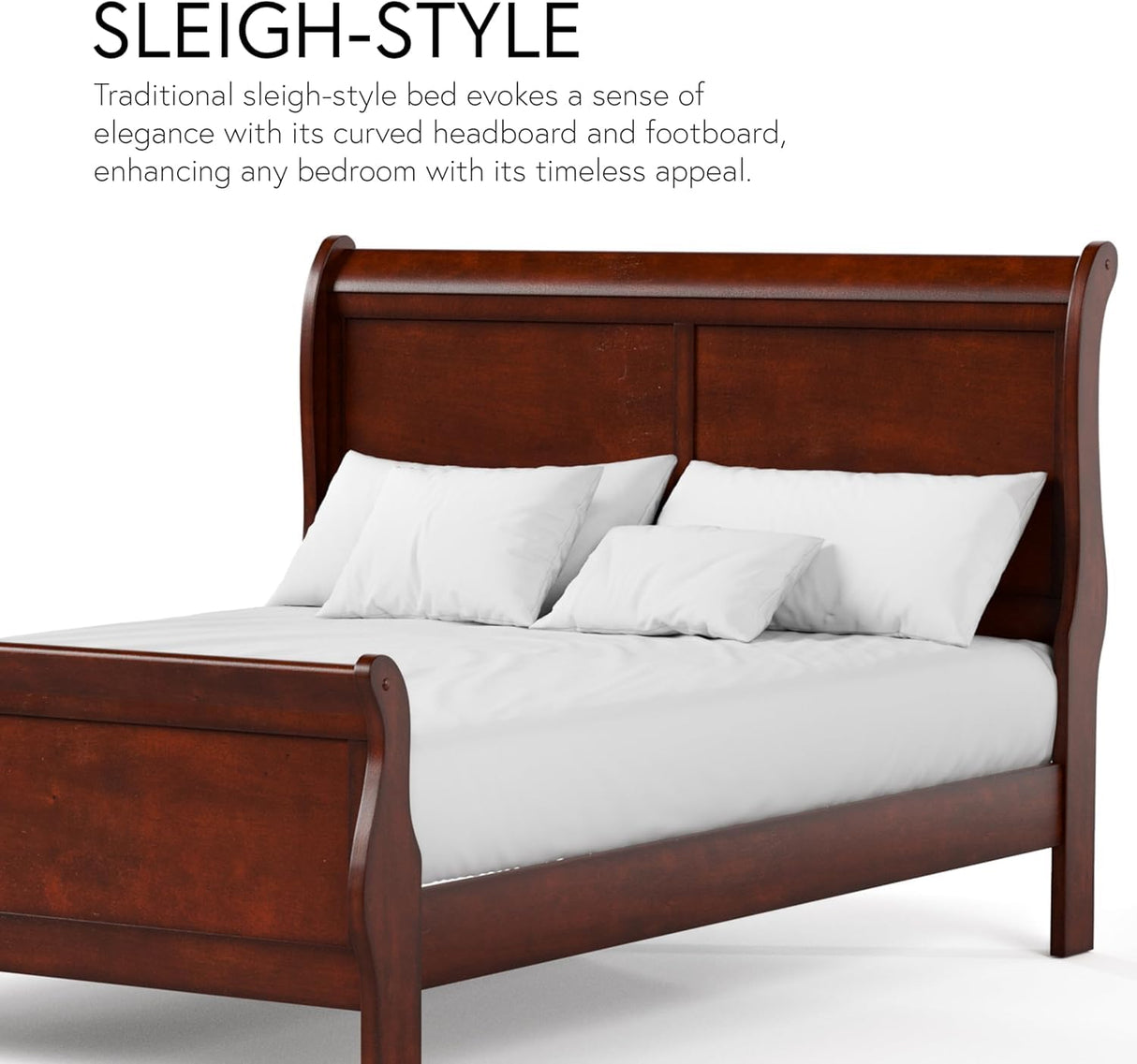 Traditional Cherry Wood King Bed Frame with Sleigh Headboard