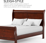Traditional Cherry Wood King Bed Frame with Sleigh Headboard