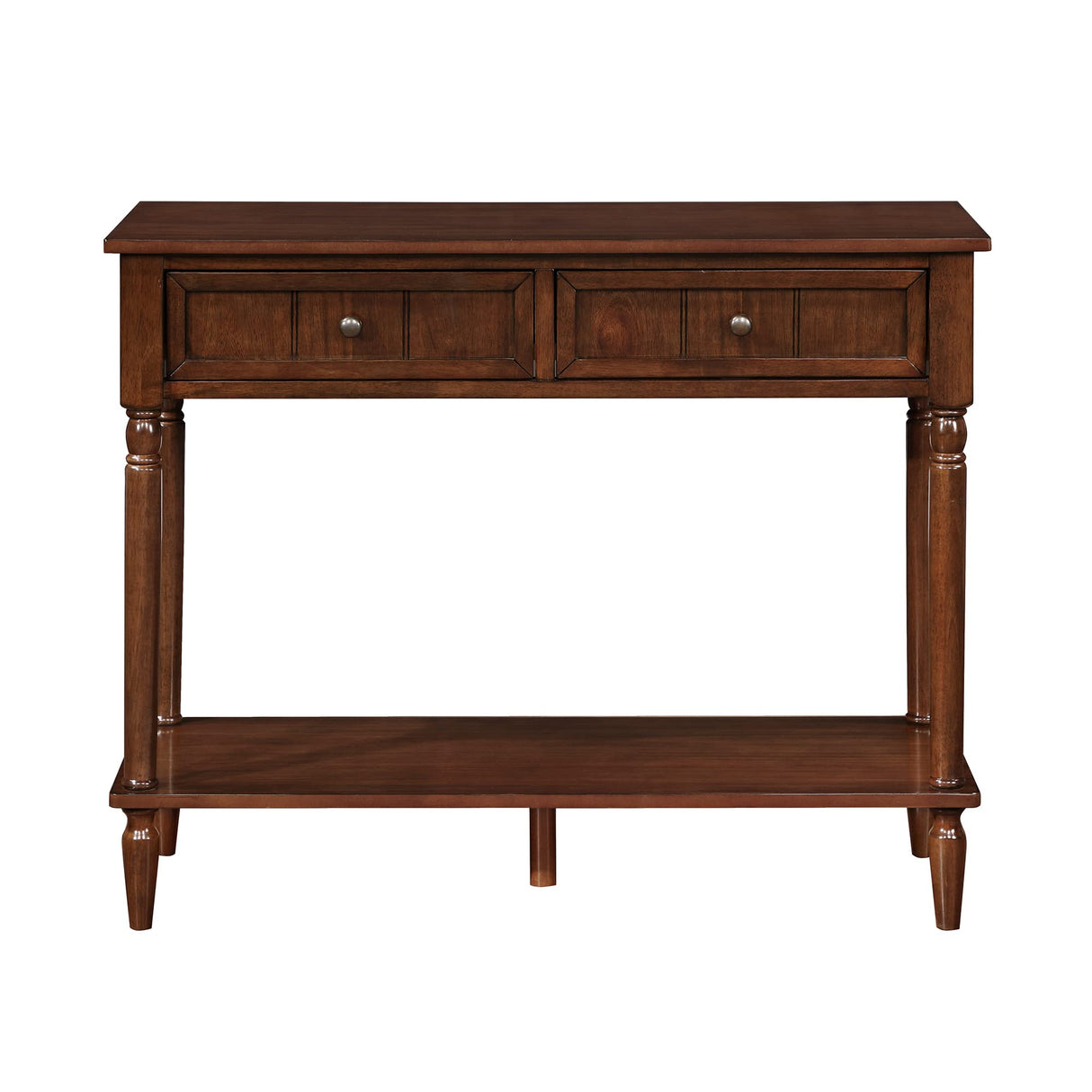 French Country 2-Drawer Hall Table with Shelf, Espresso