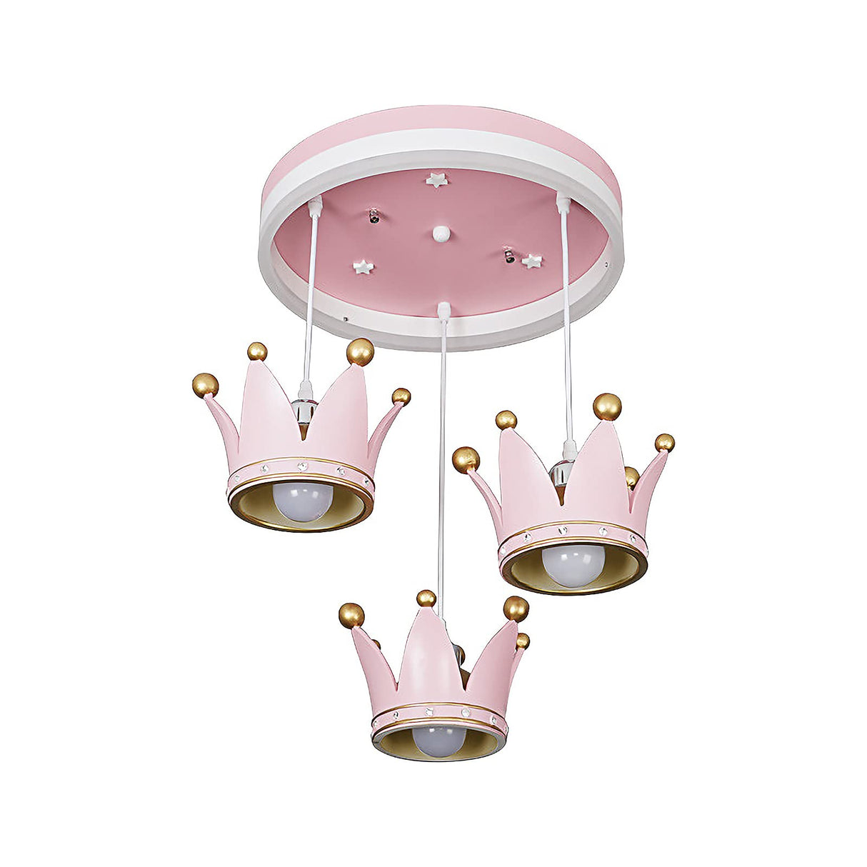 Pink Crown Chandelier for Kids Room - Modern Princess Pendant Light