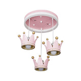 Pink Crown Chandelier for Kids Room - Modern Princess Pendant Light