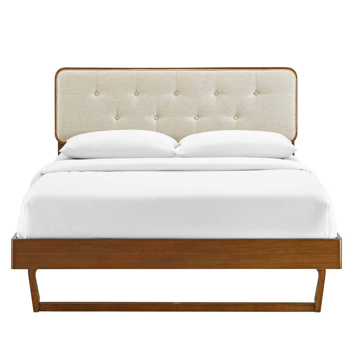 Bridgette Wood Platform Bed with Angular Frame, King, Walnut Beige