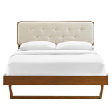 Bridgette Wood Platform Bed with Angular Frame, King, Walnut Beige