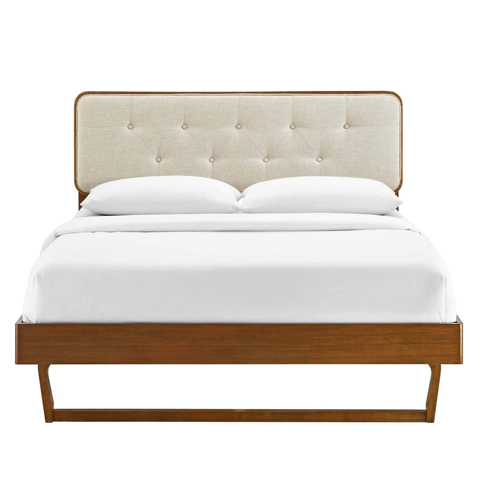 Bridgette Wood Platform Bed with Angular Frame, King, Walnut Beige
