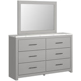 Cottonburg Modern Six Drawer Dresser with Faux Marble Top, Light Gray