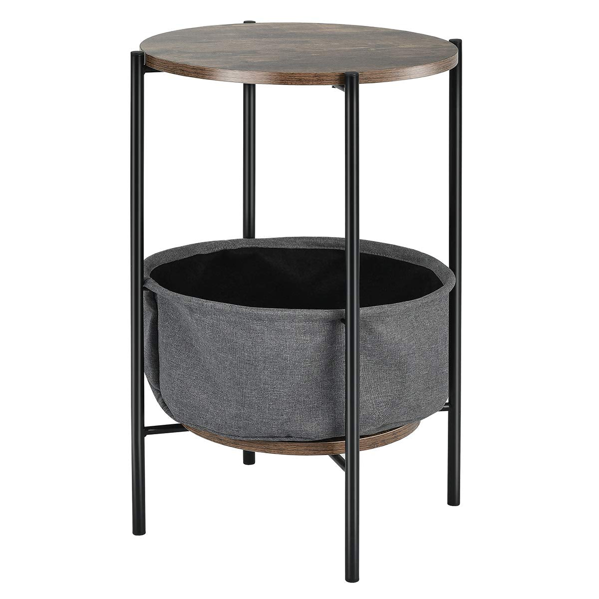 Side Table with Fabric Basket, Sofa Table with Metal Frame & Wood Top, Mufti-Functional