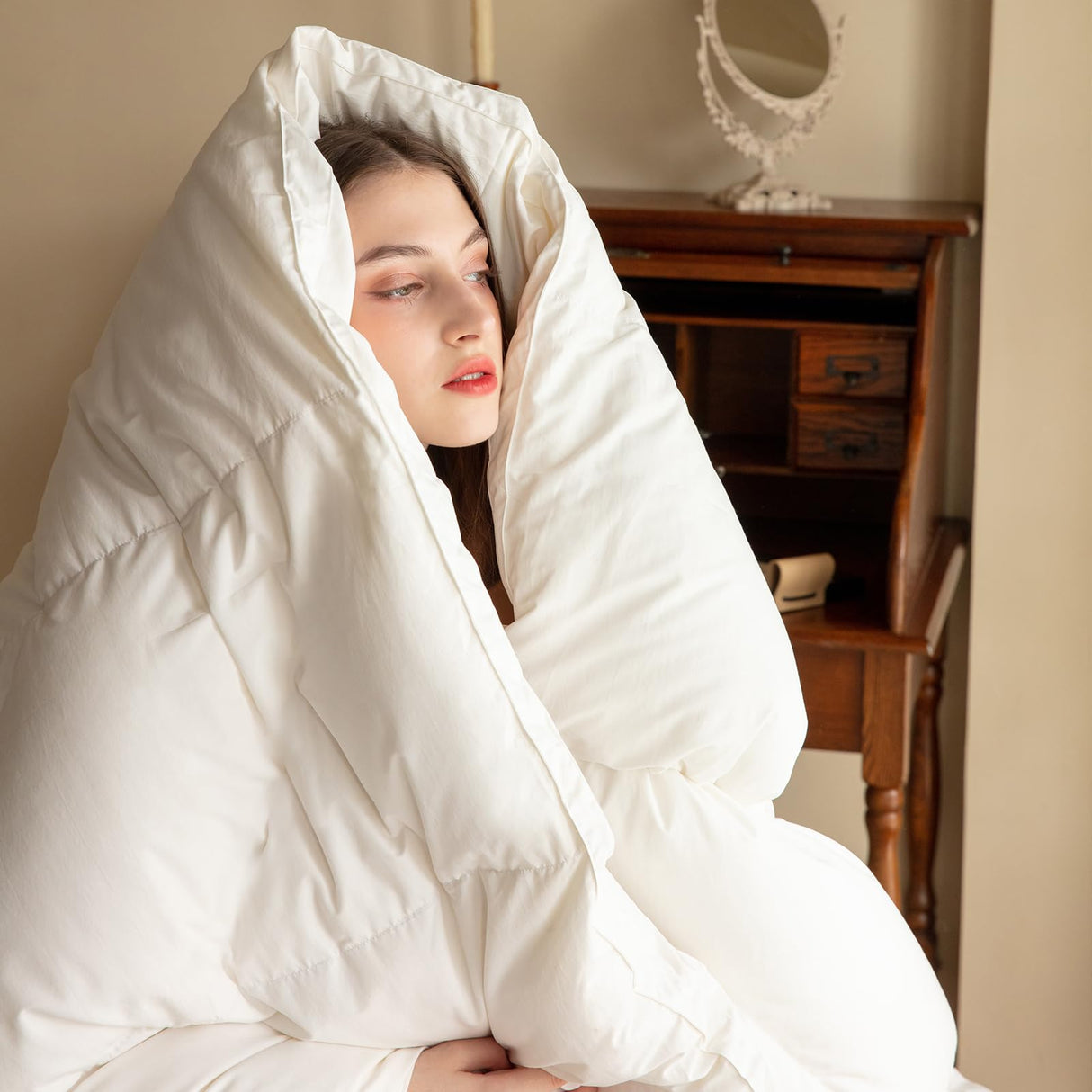 Feather Down Comforter King Size,All Season White Duvet Insert,Hotel Luxurious 100% Skin-Friendly Cotton Bed Comforter,Medium Warmth