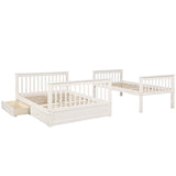 MERITLINE Bunk Bed Twin Over Full Wood Bunk Beds Frame with Storage Drawers, White