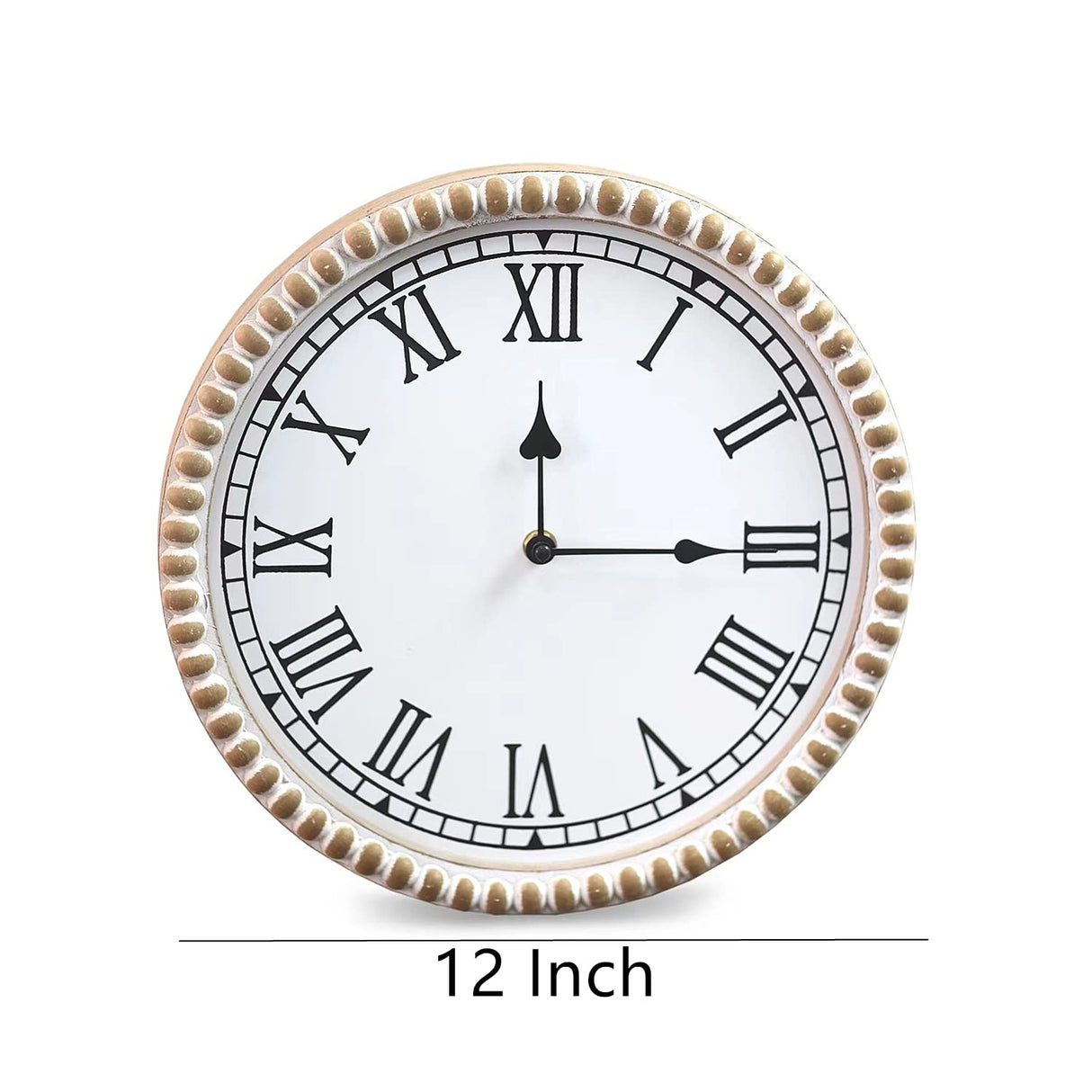 12 Inch Handmade Rustic Wall Clock with Wooden Beads, Real Wood Clock, Farmhouse Wall Clock Decor,