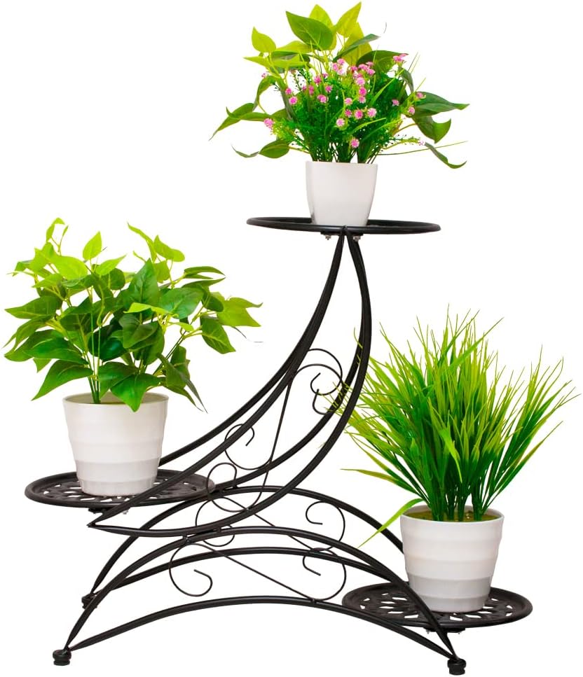 Cre Cra Metal 3 Tier Plant Stand Flower Pot Holder Potted Plant Stand Indoor Outdoor Display Rack for Patio Garden Balcony