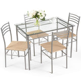5-Piece Glass Dining Table Set with 4 Chairs