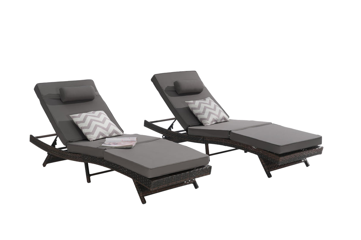 Outdoor Wicker Long Reclining Chair Set of 2 with Cushion