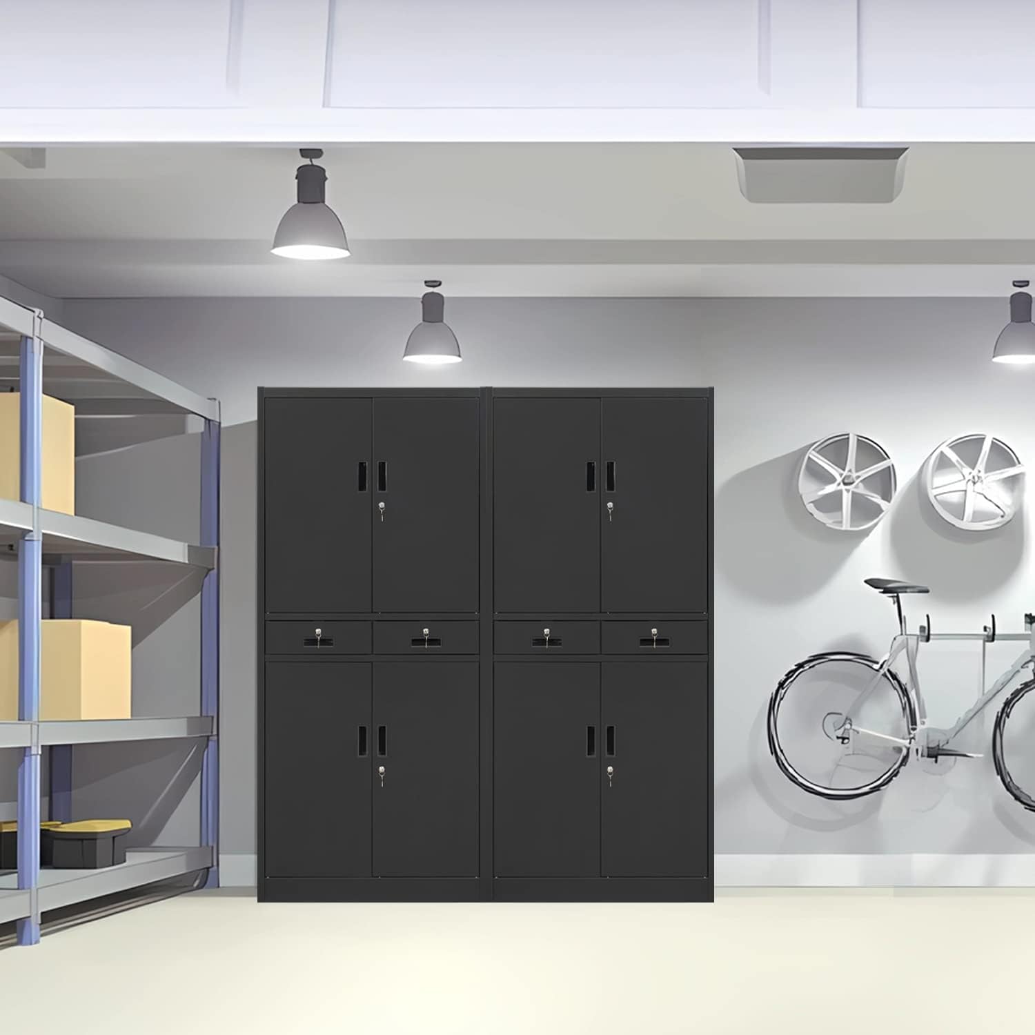 Metal Storage Cabinet with Adjustable Shelves and Drawers