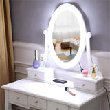 Makeup Vanity Set with Cushioned Stool, Wooden Dressing Table with Oval Mirror and Lights