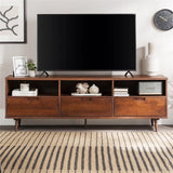 Walker Edison Millie Mid Century Modern 3 Drawer Solid Wood Low Stand for TVs up to 80 Inches, 70 Inch, Walnut