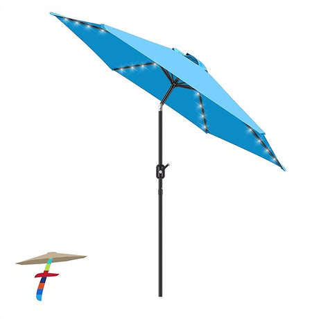 7.5FT Solar Patio Umbrella Outdoor LED Umbrella,Table Umbrella with Lights Heavy Duty Patio Umbrella