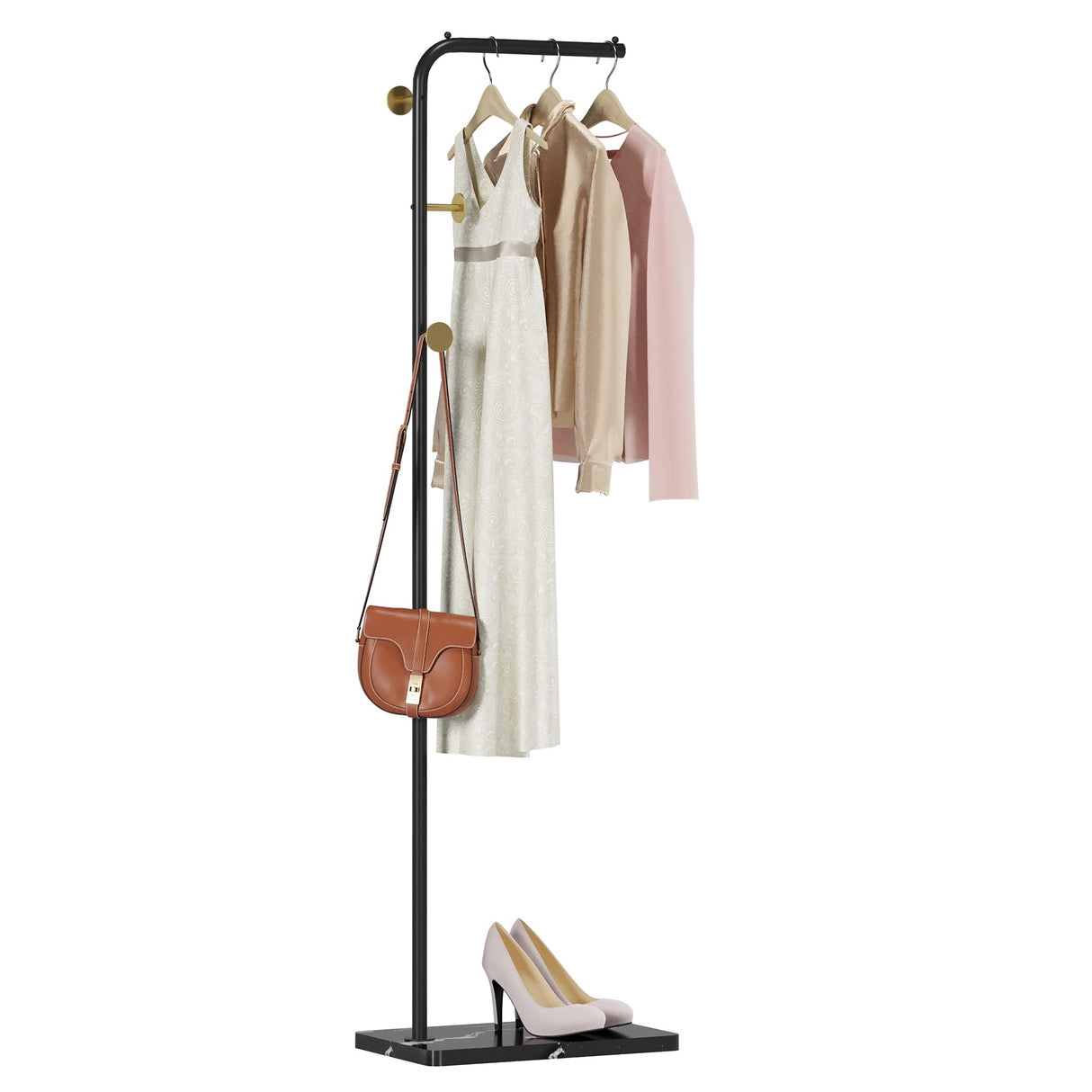 Metal Coat Rack, Modern Coat Tree with 3 Hooks, L Shaped Coat Hanger Stand, Freestanding Coat Rack