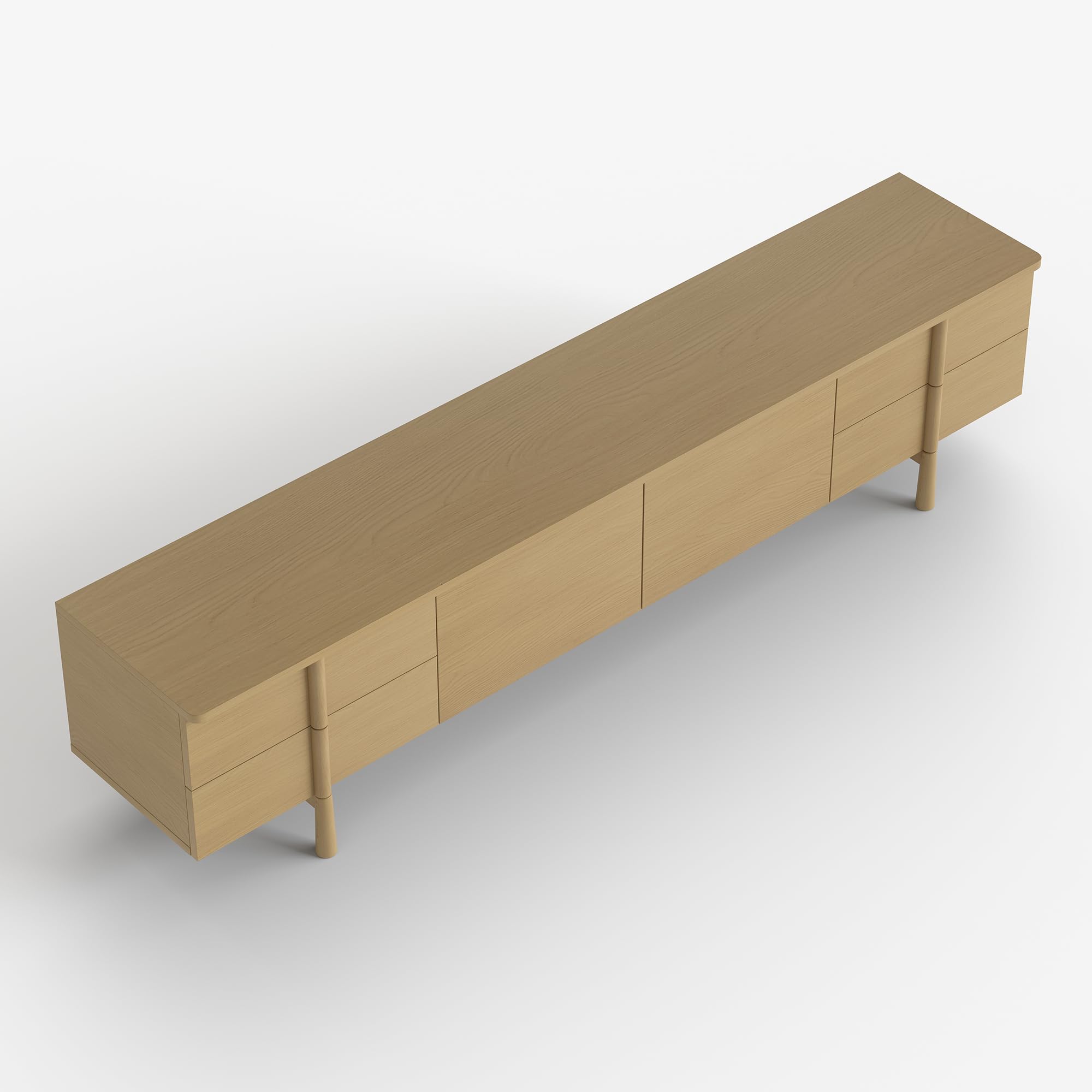 86.81" Modern TV Stand with Solid Wood Legs and Adjustable Storage