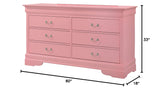 Glory Furniture Louis Phillipe 6 Drawer Dresser in Pink