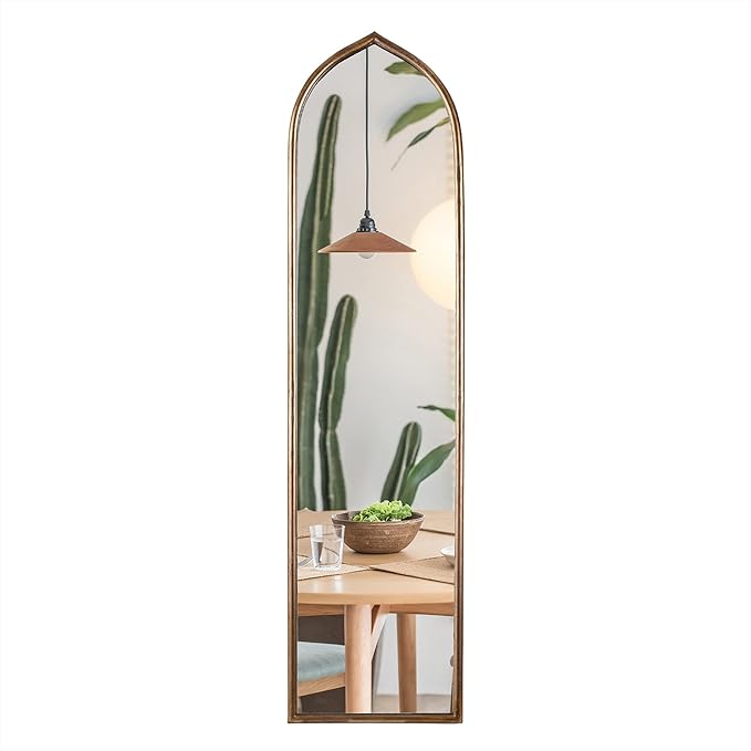 Long Gold Arched Mirror, Decorative Hanging Tall Mirror,Long Skinny Mirror