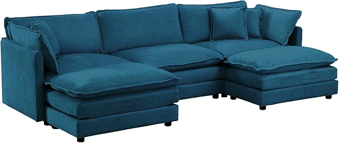 Chenille U-Shaped Modular Sectional Couch, Modern Comfy 3 Seater Deep Seat Cloud