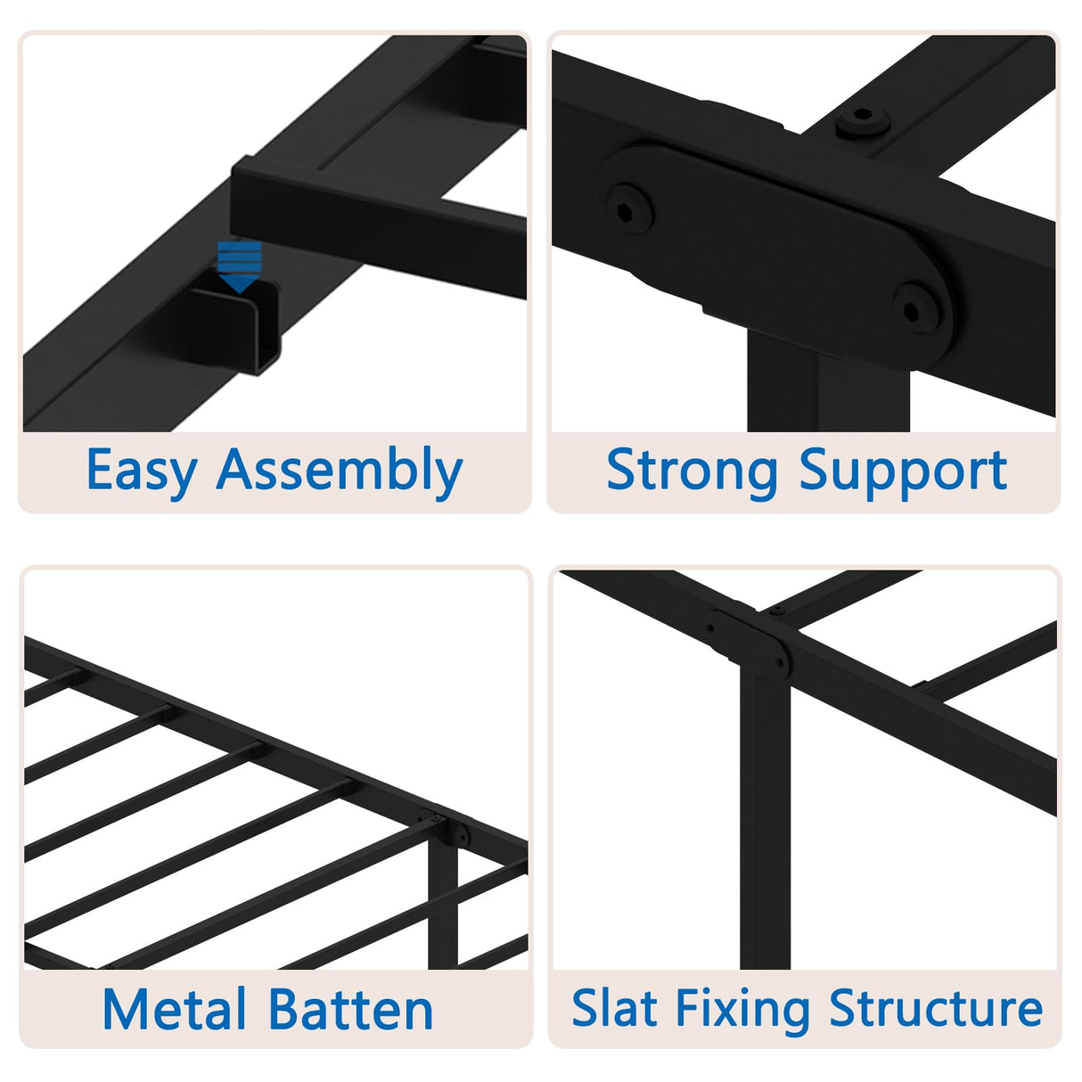 Casaflair Twin Size 14" Height Classic Metal Platform Bed Frame Foundation with Iron-Art Headboard/Footboard/Under Bed Storage/No Box Spring Needed/Heavy Duty Metal Slats Support/Black