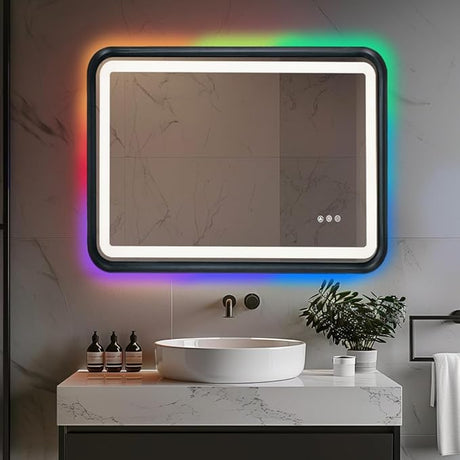 60 x 36 LED Bathroom Mirror RGB Backlit, Lighted Bathroom Mirror for Wall WRGB Backlit