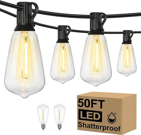 LED Outdoor String Lights 100FT Patio Lights with 52 Shatterproof ST38 Vintage Edison