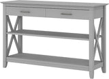 Key West Console Table with Drawers and Shelves in Washed Gray