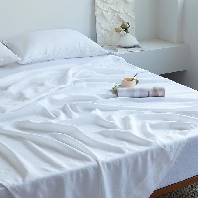 Olive Green Linen Sheets King Size Set, 100% Washed French Flax Organic Linen Sheets,