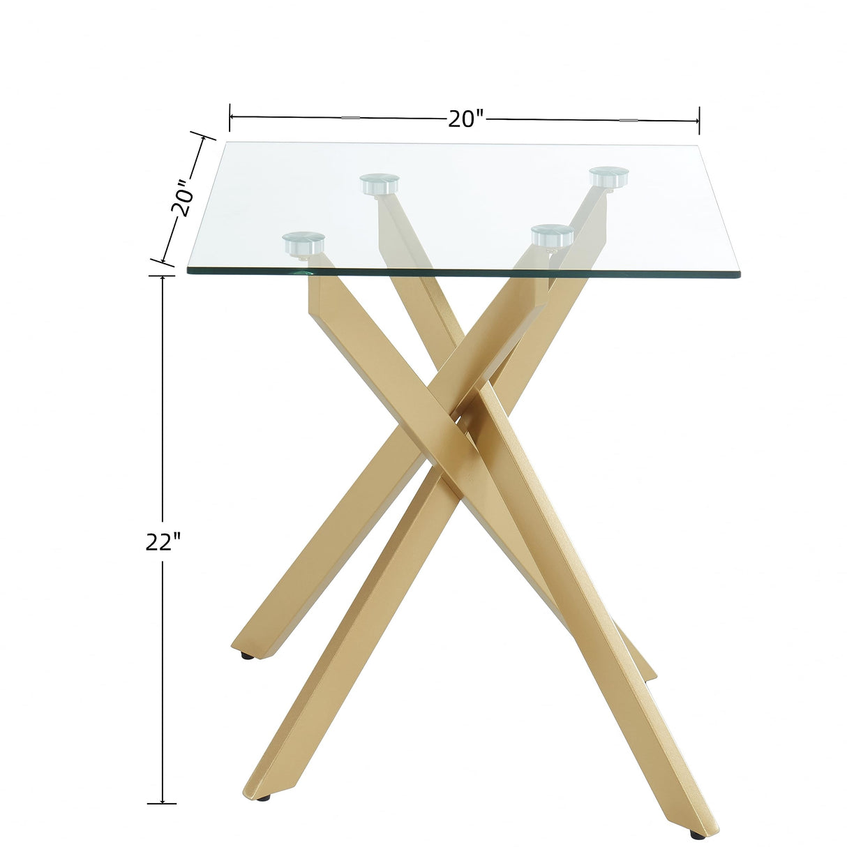 Modern Style Square Side Table with Tempered Glass Top and Metal Tubular Legs