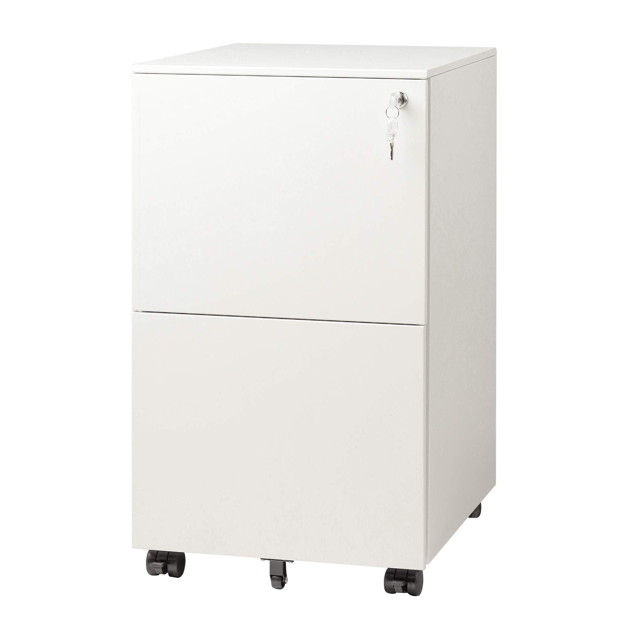 2-Drawer Mobile File Cabinet with Lock, Commercial Vertical Cabinet in White