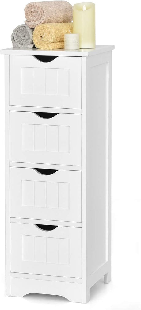 Bathroom Storage Cabinet, Grey Freestanding Floor Cabinet with 4 Drawers & Anti-Tipping Device for Bathroom Living Room Home Office,