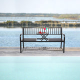 59" Outdoor Metal Bench Patio Bench with Built in Table Park Bench Garden Bench