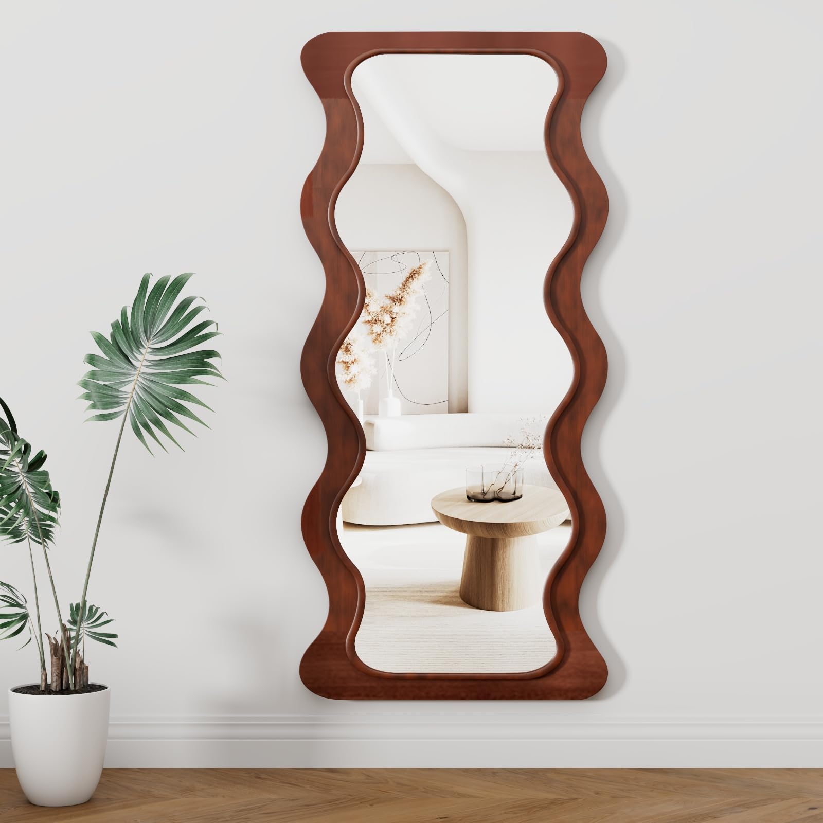 Wavy Mirror 65" x 24", Wood Frame Full Length Mirror, Floor Mirror, Irregular Wall Mirror