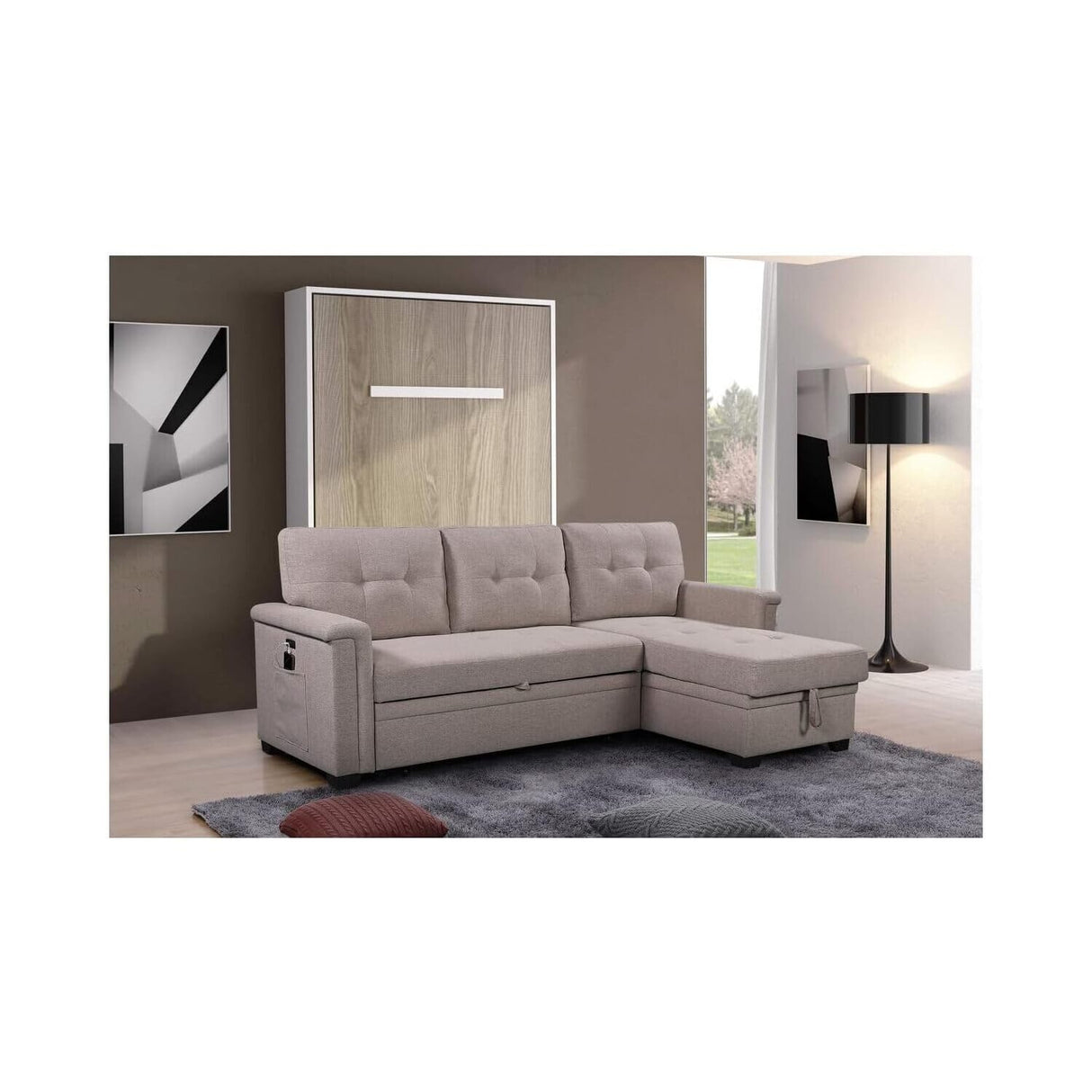 Ashlyn Light Gray Reversible Sleeper Sectional Sofa with Storage Chaise,