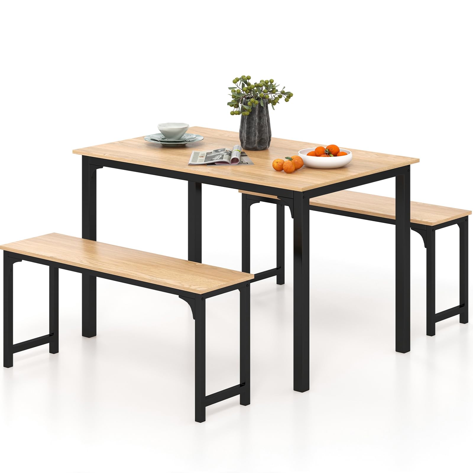 3-Piece Dining Table Set with Bench - Modern Space-Saving Dinette