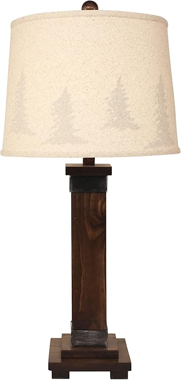 Dark Stain and Steel Mission Table Lamp with Plain Shade