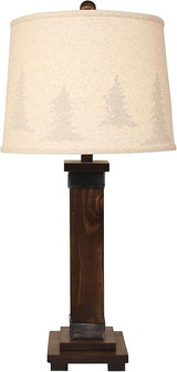 Dark Stain and Steel Mission Table Lamp with Plain Shade