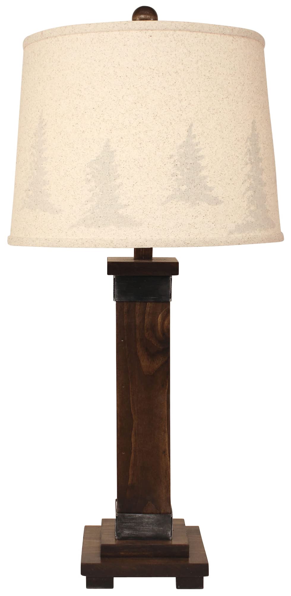 Dark Stain and Steel Mission Table Lamp with Pine Tree Shade