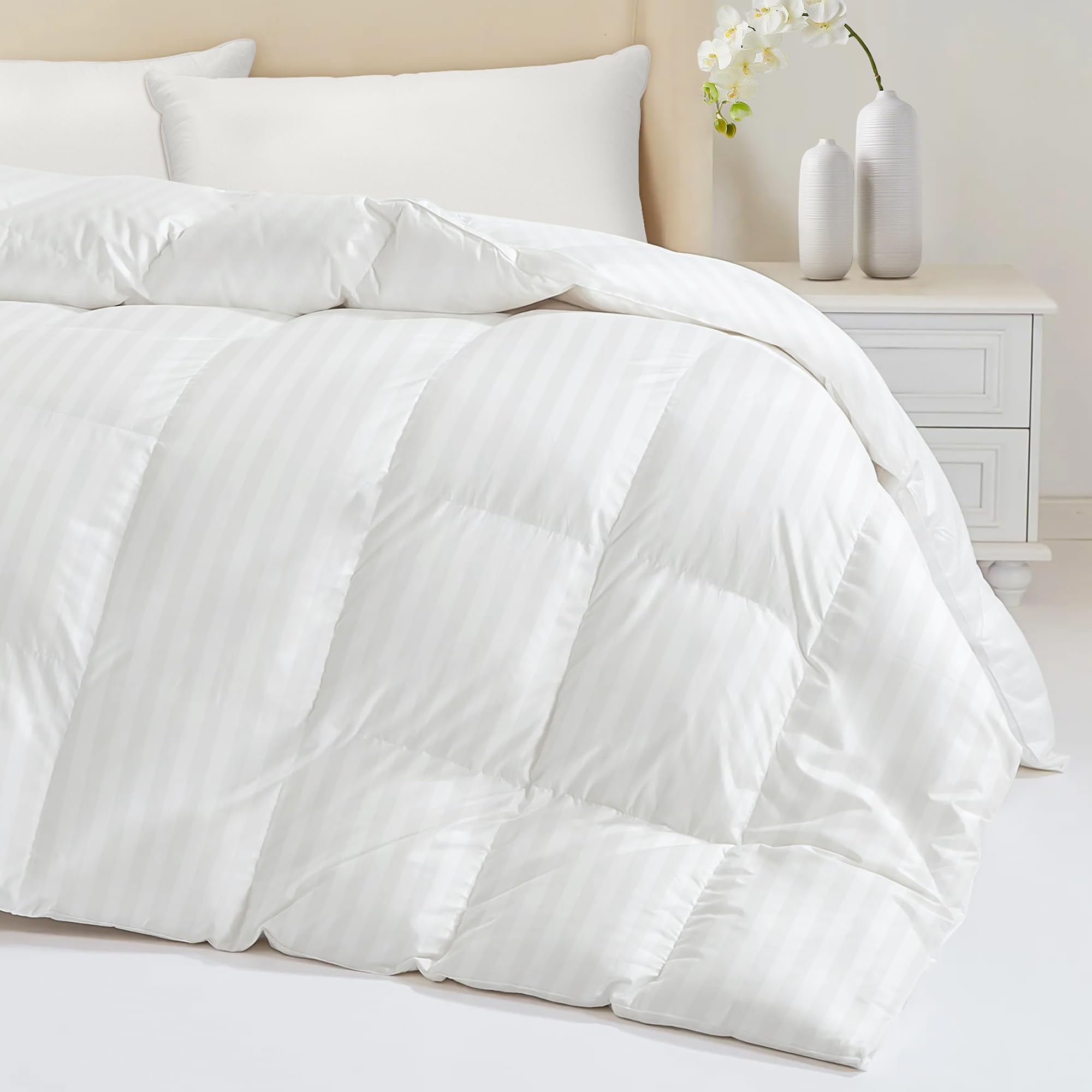 Down Feather Comforter King Size - All Season Hotel Duvet Insert, Medium Warmth Ultra-Soft 750 Fill Power