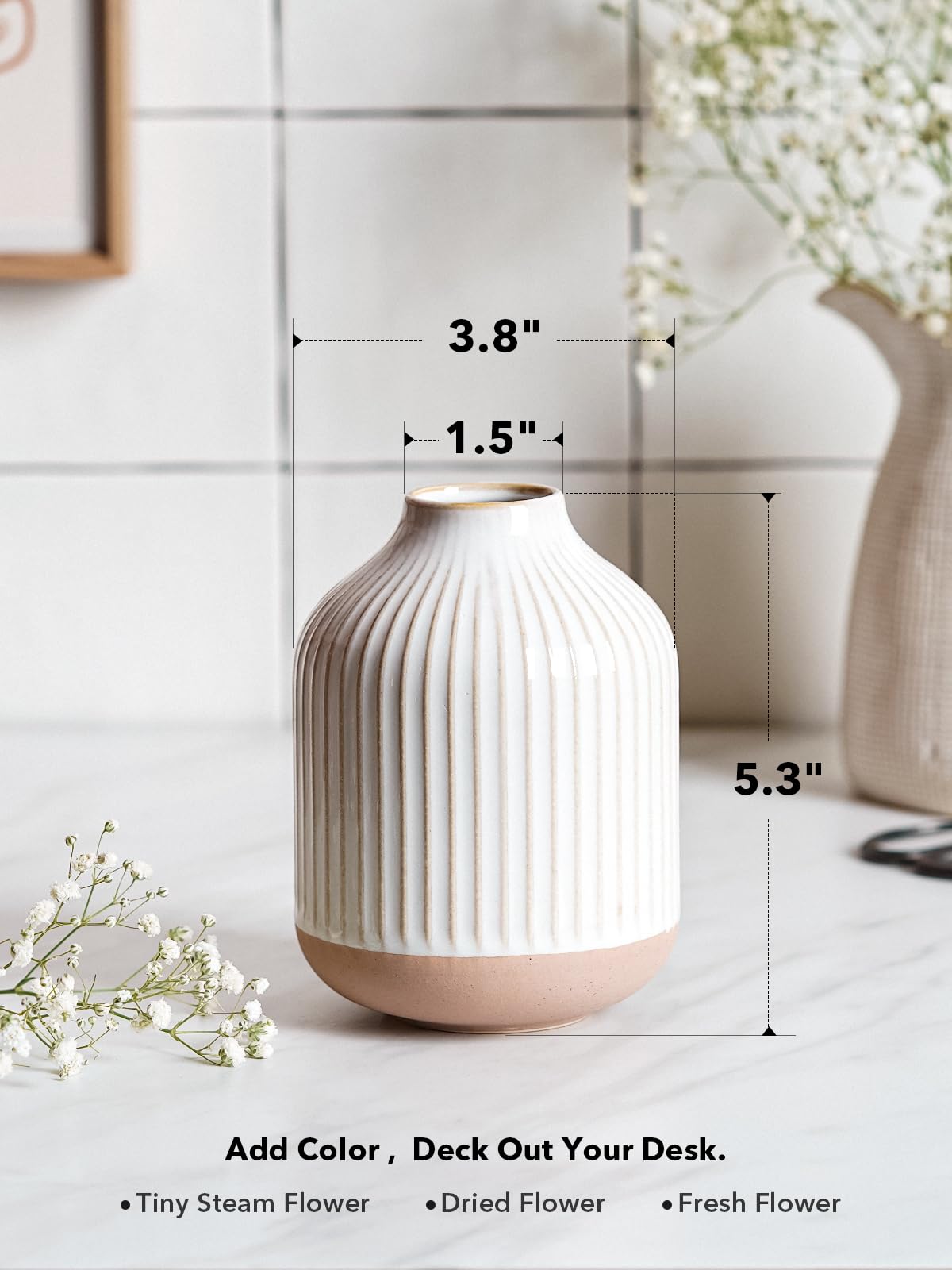 Small Boho Vase for Decor, Rustic Farmhouse Vase for Pampas Grass